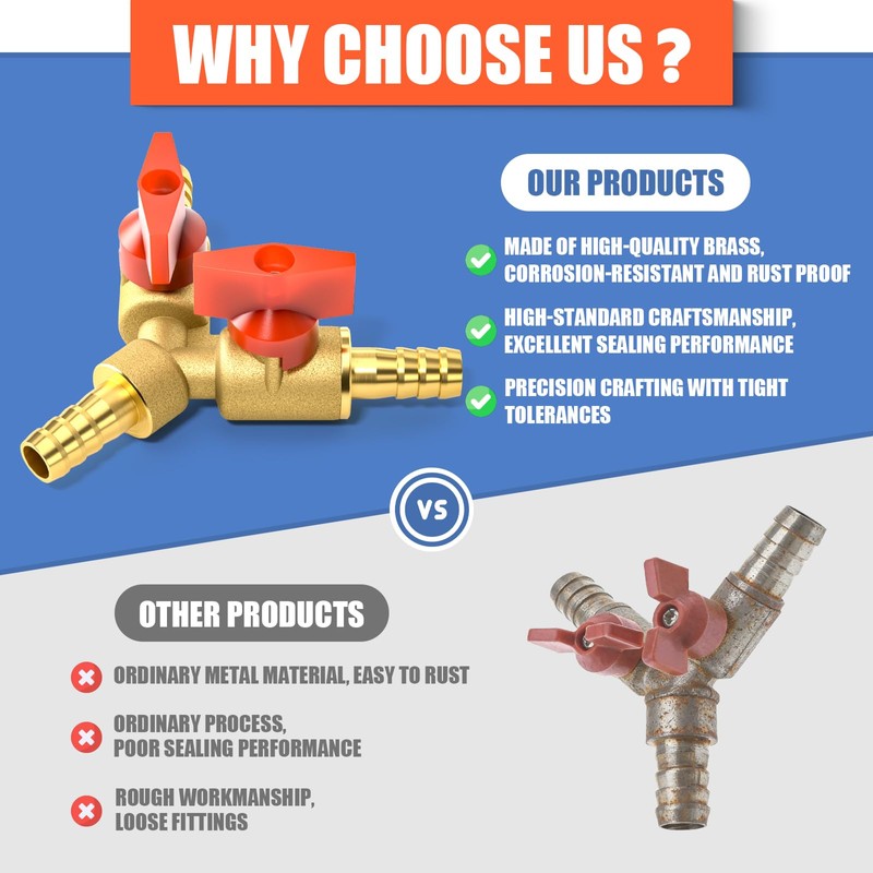 Bwintech 2 Pcs 8mm 3 Way Brass Hose Barb Ball