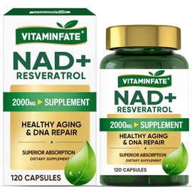 VITAMINFATE NAD+ Supplement 2000 mg - 120 Capsules True NAD+ & Resveratrol, NMN Alternative Supports Anti-Aging, Cellular Energy & Repair, Metabolism & Brain Boost for Men & Women