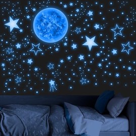 965 Pz Estrellas y Sol que brillan en la oscuridad para techo, calcomanías de estrellas y planetas luminosas para pared, decoración para recámara de niños, calcomanías de pared de galaxia brillante