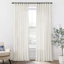 XTMYI 105 Inch Curtains 2 Panels Set Custom Length Back Tab Linen Window Sheer Curtain Drapes for Living Room Bedroom,50x105 in Long,Cream(Ivory/Off White)