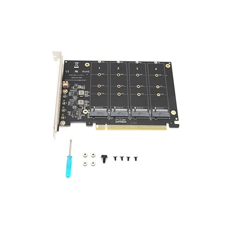 M.2 NVME to PCIe X16 Adapter, Card 4 Port NVMe