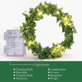 JOHUNT String Lights 2 Pack Artificial Ivy Vines with Lights 8 Light Modes Each 6.5Ft 20 LED Fake Vines with Fairy Lights Green Leaves Vines String Lights for Bedroom Room Decor Warm White(LY2)
