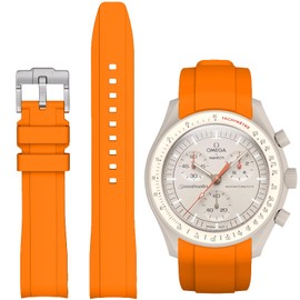 Stanchev Strap for MoonSwatch Watch,Curved Rubber Replacement Band Compatible With Omega X Swatch Speedmaster Moonswatch Watch 20mm,Soft Swatch Omega Strap for Men Women (Orange)