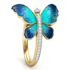 LRGKMCWTOB 14K Gold Zircon Butterfly Ring Butterfly Rings for Women Animal Statement Promise Ring Butterfly with Cubic Zirconia Gold Plating Butterfly Rings Jewelry(Size 10