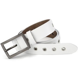 McFanBe Leather Belt for Women Girls Waist Belt Alloy Buckle 1.1 Inches Width Adjustable (B:White, S(Fit waist size 30"-33"))