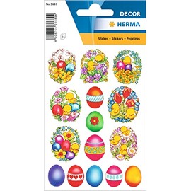 HERMA 3689 Stickers Easter Eggs Chick Colourful Small Pack of 45 Easter Stickers with Easter Motifs, Happy Easter Labels for Easter Gifts Easter Decoration Scrapbooking Decoration Gift Letters DIY