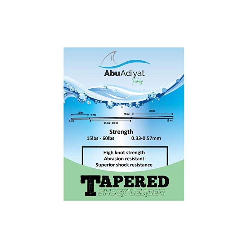 AbuAdiyat fishing POWER CAST TAPERED SHOCK LEADER (13mX5) (Clear, 18-70lbs)