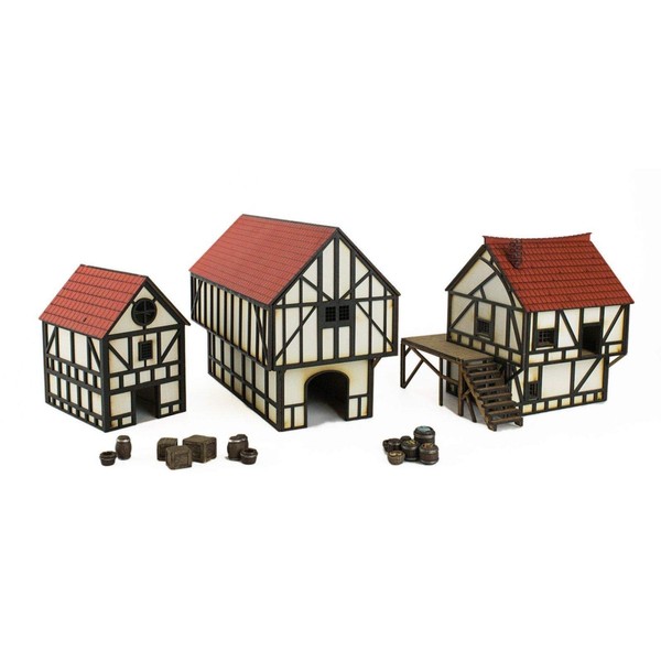 War World Gaming Medieval Town Cottage, Townhouse & Barn Set (Painted / unpainted) & Resin Accessories – 28mm/Heroic Fantasy Wargaming Terrain