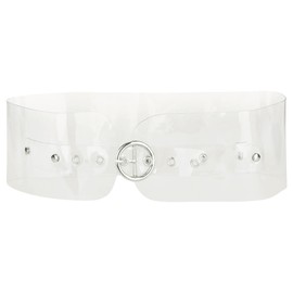 Elerevyo Women Clear Waist Belts, Wide Transparent Round Buckle PVC Waistband Belt for Dress 70-75cm/27.56-29.53" Clear