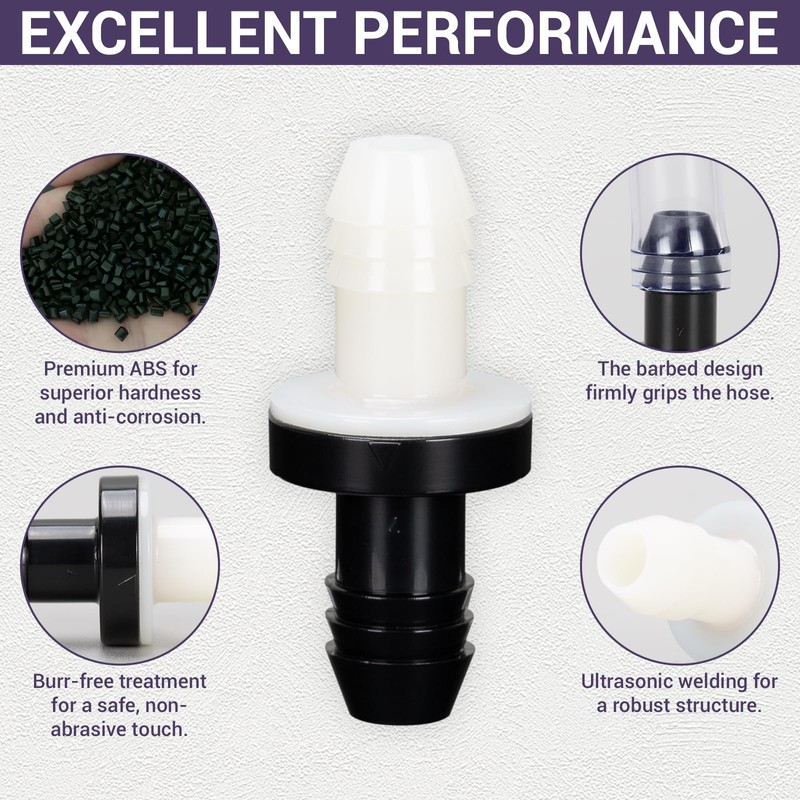 3/8" (10mm) One Way Inline Check Valve Plug-in Barb Non