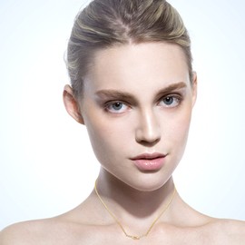 FINELOVE 14k Gold Plated Wicker Pendant Necklace with Cubic Zirconia