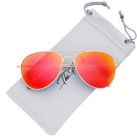 The Fresh Classic Metal Frame Mirror Lens Aviator Sunglasses with Gift Box (08 GOLD, Red)