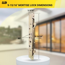 Alloy Steel Dual Point 9-15/16" Mortise Lock (No FacePlate) for Sliding Patio Glass Door | Multi Point Locking Mechanism Replacement - Fix and Repair Door Hardware Security