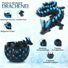 Steered Dragon & 3D Printed Dragon Egg - Fantasy Decoration Fidget Toy Unique Gift Idea Indoor Nursery Glow in the Dark