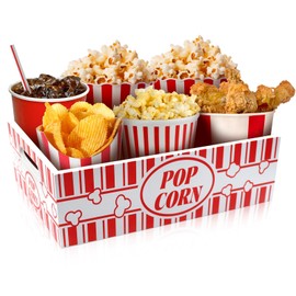 Yamahiko Movie Night Snack Tray with Handles, Reusable Popcorn Movie Night Snack Trays Bowl Bucket Basket Box Organizer Supplies for Countertop Storage Wooden Movie Theater Snack Basket Tray(Popcorn)