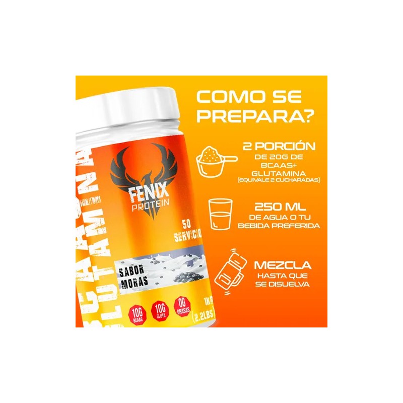 Fenix Protein Bcaas Glutamina 1kg 50servicios