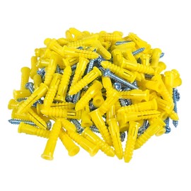 HANGDONE Ribbed Wall Anchors #4-#6 7/8-Inch with Screws 100-Pack, Yellow, Plastic Anchor for Drywall/Concrete, Pan Head Phillips Screw Included