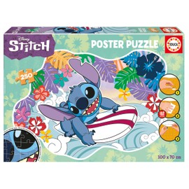 Educa - Stitch | Children's Puzzle with 250 Pieces. Puzzle with a specific external and large shape: 100 x 70 cm. Includes the puzzle glue FixPuzzle. Recommended for children from 8 years (19963)