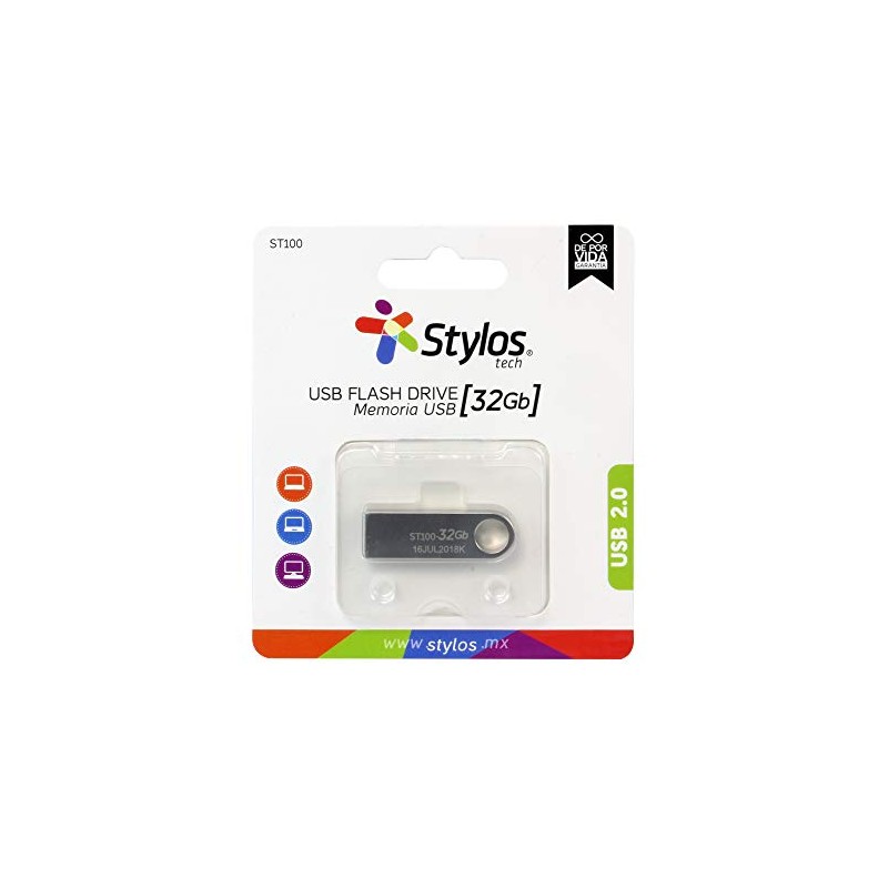Stylos Memoria USB 32GB Flash 2.0 Color Gris Metálico