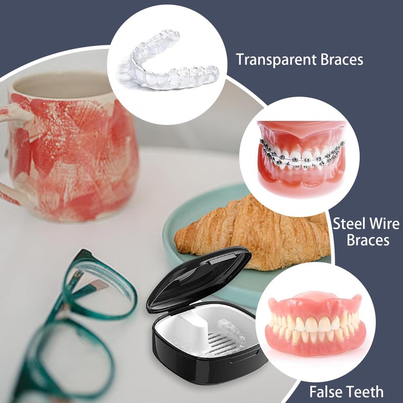 2 Denture Box Set, Retainer Cases with 2 Finger Toothbrushes,