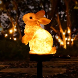 Juliahestia Bunny Garden Ornaments Rabbit Solar Decor Outdoor Statue Lawn Yard Decorations Outside Animal Stake Waterproof Patio Cute Brown Hare Figurines Gifts Idea