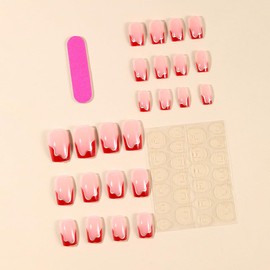 24Pcs French Tip Press on Nails Short Square Fake Nails with Glue Irregular Lines Stick on Nails Reusable French Acrylic Nails Full Cover Nude False Nails French Tips Artificial Nails for Women Girls