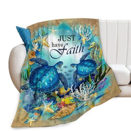 Sea Turtle Blanket Turtle Decor Throw Blanket Just Have Faith Inspirational Ocean Blanket Gifts for Girls Boys Winter Bedding Super Warm Soft Plush Fleece Flannel Blanket for Kids Adults Women 40"x50"
