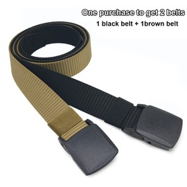 Hoanan 2 Pack Military Tactical Belt, Plus Size No Metal Webbing Nylon Web Belt 1.25 Belt (black+brown)