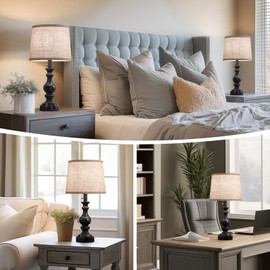 Table Lamps for Bedroom Set of 2 Farmhouse Bedside Lamps for Nightstand with USB C+A Charging Ports, Vintage Traditional Side Table Lamps for Living Room - Bulbs Not Included