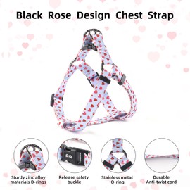 QQPETS Dog Harness Collar Leash - No Pull Pet Adjustable Back Clip Halter Basic Collar Heavy Duty 5FT Anti-Twist Leash for Extra Small Puppy Medium Large Breed Training Easy Walk(S,Blue Love)