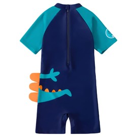 AIWUHE Toddler Boys Swimsuits One Piece Rash Guard Swimwear Zipper Bathing Suit UPF50+ with Hat Dinosaur Sunsuit Set Blue L 3-4T