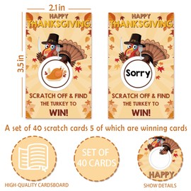 HIWGGSP 3.5" x 2.1" Thanksgiving Scratch Cards - Turkey Holding Dinner Plate - Happy Thanksgiving Party Game & Event Scratch Tickets, Fun Activities & Events (40 Pack) - A05