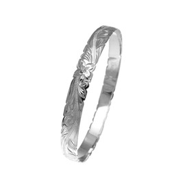 Arthur's Jewelry 925 Sterling Silver Hawaiian Scroll Plumeria Flower 8mm Cut Out Edge Bangle Size 8.5