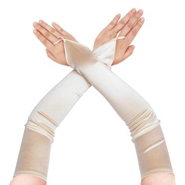 Howriis Women's 19" Satin Gloves 1920s Long Opera Tea Party Fingerless Gloves Costumes (Satin Champagne, One Size)