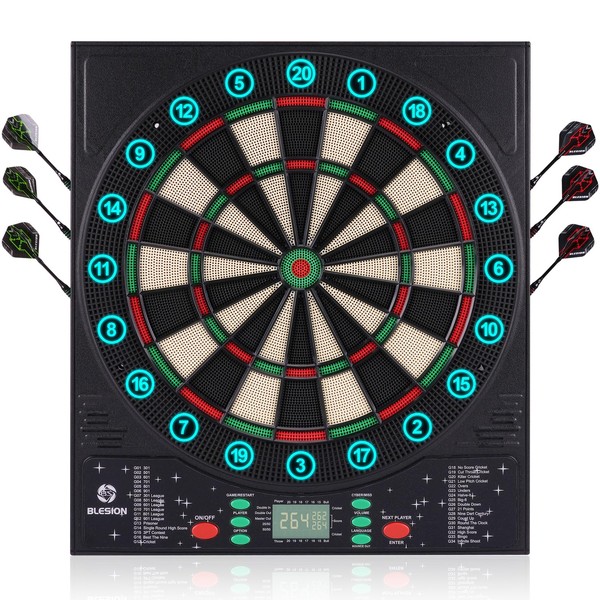 Belsion Electronic Dart Set, 2024 Updated Colorful Light Electronic Target with 6 Darts Plastic Tip, 50 Soft Tips, Electronic Dart Set