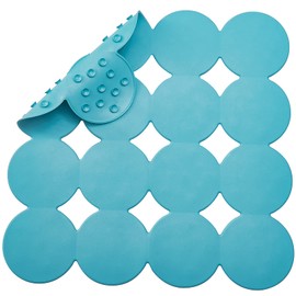 Webos Anti Slip Shower Mat: Natrul Rubber Non Slip Bath Mat for Tub with Strong Suction Cups Bathtub & Tub Mats for Elderly and Kids Bathroom Square Shower Floor Stall matt (Blue, 21X21)
