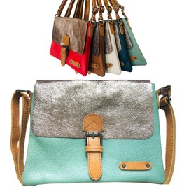miskua Italian Leather Bag with Shiny Flap | Shoulder Bag for Women | Casual Leather Bag | Messenger Bag | Vintage Bag | Shoulder Strap with Multiple Pockets (26 x 21 cm or 30 x, Pistachio Green Large