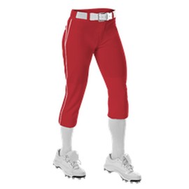 Alleson Womens Belted Fastpitch Pant Scarlet, White S 625PBW 625PBW-SCWH-S