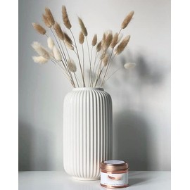 Tall 8 Inch White Ceramic Ribbed Vases for Home Decor Table Centerpieces, Geometric Design Decorative Flowers Vase for Pampas Grass