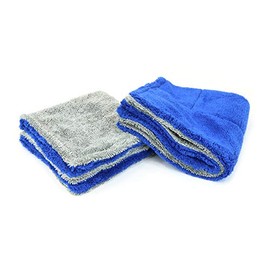 [Amphibian Jr.] Dual Side Detailing Microfiber Towel - One Side Twist, One Side Plush - 16"x16" (Blue/Gray)