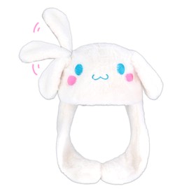 Roffatide Anime White Dog Ear Moving Jumping Hat Fluffy Beanie Cap Soft Warm Winter Head Wear Cute Hats for Women