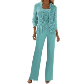 Chiffon Mother of The Bride Pant Suits for Wedding Black 3 Pieces Formal Pant Suits for Women Dressy Wedding Guest Size 14