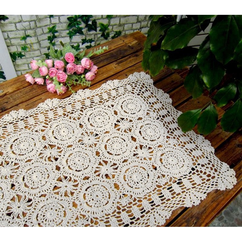 Lelefly Cotton Handmade Crochet lace Table Runners Rectangular Tablecloth Doilies