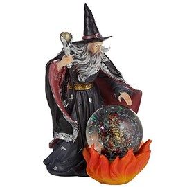 Puckator Spirit of The Sorcerer - Fire Dragon Wizard Snow Globe - Fantasy Design - Home Decoration - Plastic Snow Globes for Adults - With Real Glass - Snow Globe - Resin - Beautiful Snow Globes