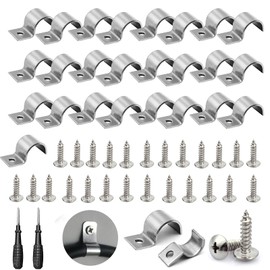 Pack of 25 Metal Cable Clamps Stainless Steel Single Hole Cable Clamps Diameter 2/4/6/8/10/12 mm Cable Holder Hose Buckle with Phillips Screwdriver and Fixing Device (Diameter 4 mm)