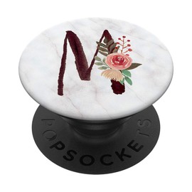 "M" Initial Monogram Letter Watercolor Floral - White Marble