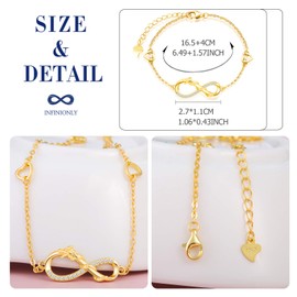 INFINIONLY Women's Bracelets, 925 Sterling Silver Bracelet, Infinity Symbol Bracelets with Happy Dragon, Decorated with Diamonds, Heart or Stars, Gold, Inlaid Zircon, Animal Bracelet, Sterling Silver,