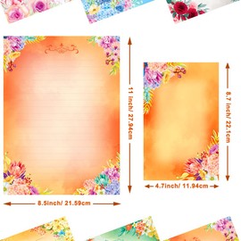 ANZON MORIES Anzon Mories 60 Pieces Cute Stationary Writing Paper and Envelope Set (2 Sides Colored, 1 Side Lined) 30 Sheets, 30 Pcs Envelopes, Kawaii Letter Stationery 8.5 x 11 In Floral Decoration Ruled