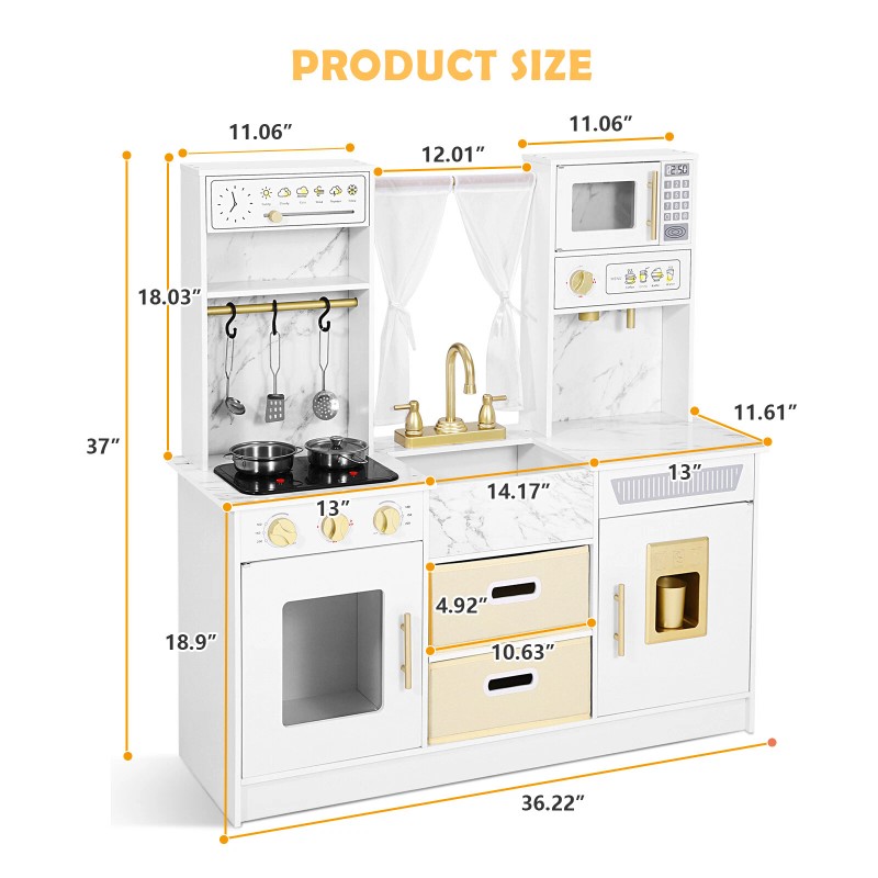 JOYLDIAS Wooden Kitchen Pretend Playset Kids Cooking Toys Toddler Gift
