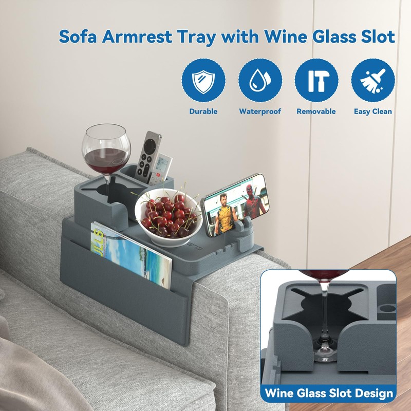 Couch Arm Cup Holder CLESOO Couch Arm Tray Anti-Slip Couch